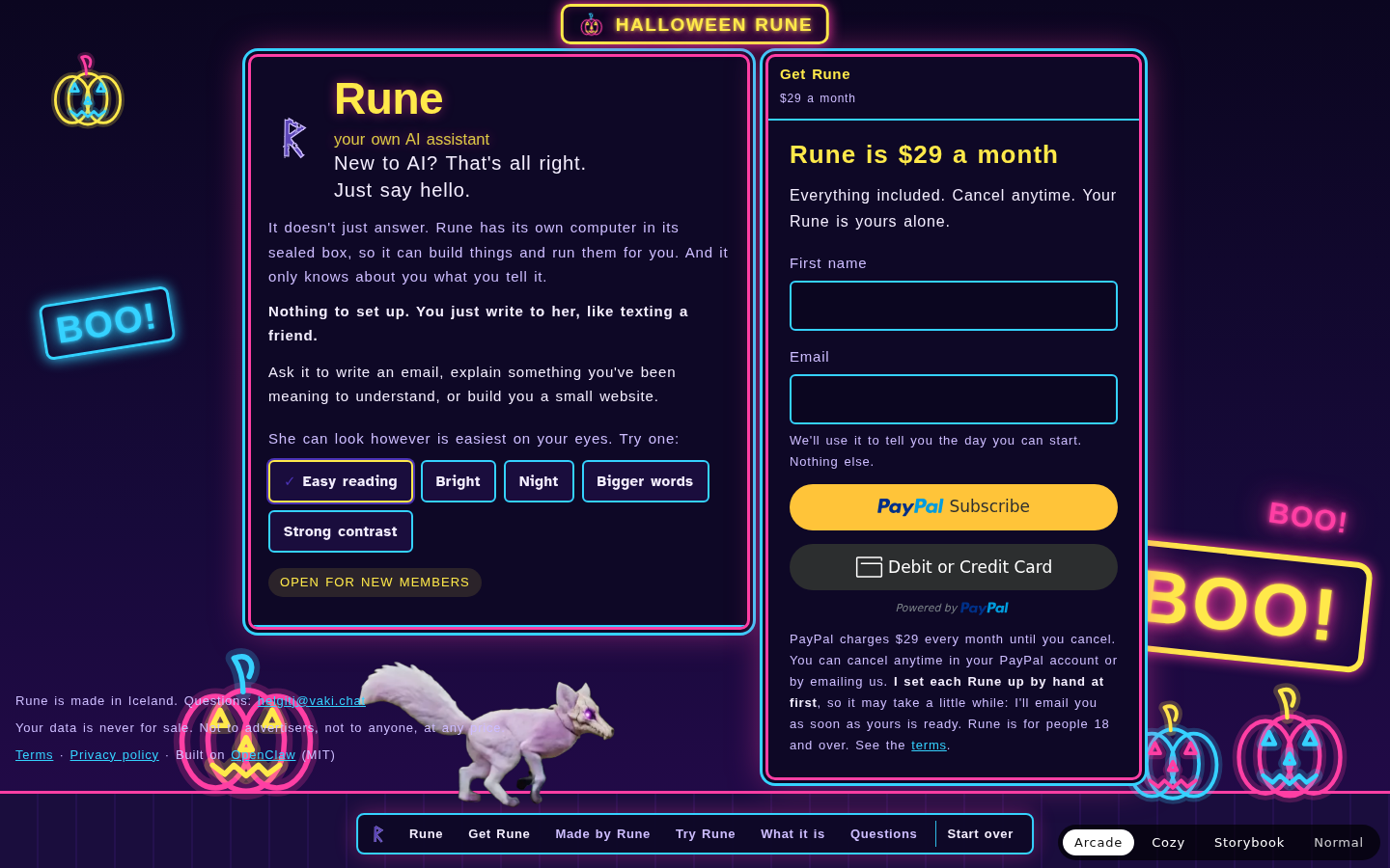 Forsíða Rune, persónulegs gervigreindaraðstoðarmanns