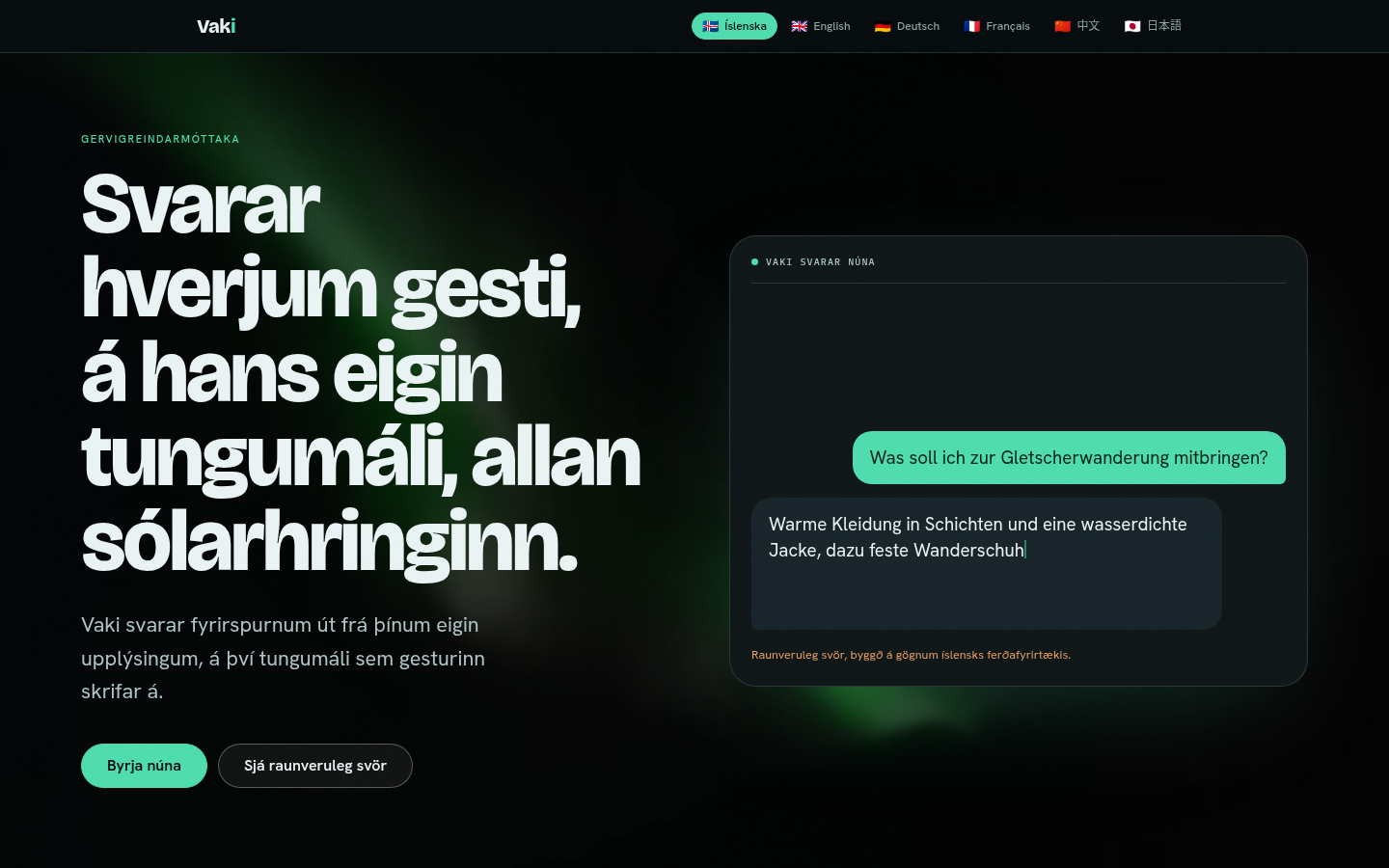 Forsíða Vaki, gervigreindar sem svarar viðskiptavinum