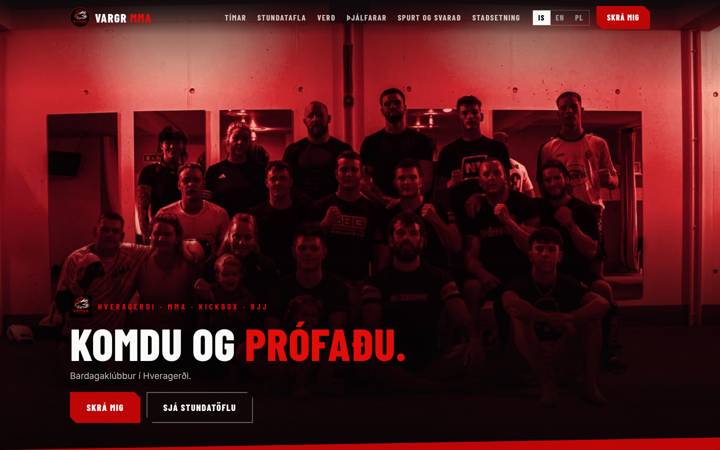 Forsíða Vargr MMA, vefsíðu bardagaíþróttafélags